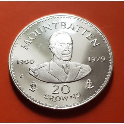 TURKS & CAICOS 20 CORONAS 1980 GENERAL MOUNTBATTEN KM.49 MONEDA DE PLATA PROOF 20 Crowns silver coin 500 mls.