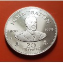 TURKS & CAICOS 20 CORONAS 1980 GENERAL MOUNTBATTEN KM.49 MONEDA DE PLATA PROOF 20 Crowns silver coin 500 mls.