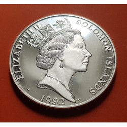 SOLOMON 10 DOLAR 1992 COCODRILO ENDANGERED WILDLIFE KM.51 MONEDA DE PLATA PROOF Salomon Islands 10 Dollars