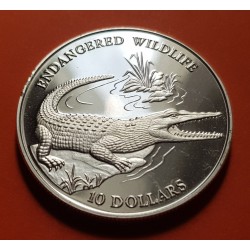 SOLOMON 10 DOLAR 1992 COCODRILO ENDANGERED WILDLIFE KM.51 MONEDA DE PLATA PROOF Salomon Islands 10 Dollars