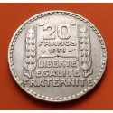 @MUESCAS@ FRANCIA 20 FRANCOS 1938 BUSTO DE DAMA - TURIN KM.879 MONEDA DE PLATA MBC France 20 Francs 0,58 ONZAS R/1
