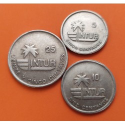 3 monedas x CARIBE 5+10+25 CENTAVOS 1989 INTUR PAJARO, CONCHA y FLOR KM.415+416+417 NICKEL MBC+