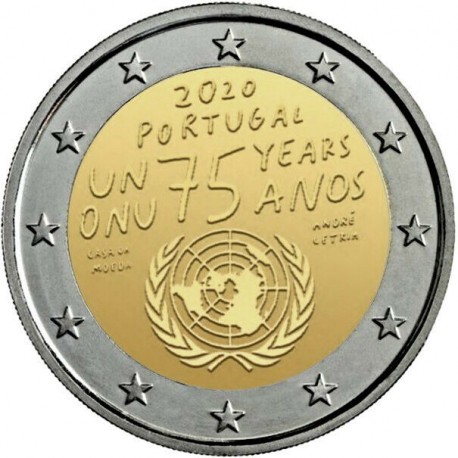 PORTUGAL 2 EUROS 2020 75 ANIVERSARIO DE LA ONU 2º MONEDA CONMEMORATIVA BIMETALICA SC