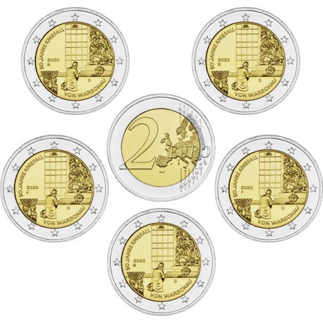 ALEMANIA 2 EUROS 2020 A+D+F+G+J GENUFLEXION en VARSOVIA por WILLY BRANDT SC 2ª MONEDA CONMEMORATIVA