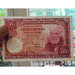 ESPAÑA 50 PESETAS 1951 SANTIAGO RUSIÑOL Sin Serie 3522351 Pick 141 BILLETE MBC++ @ROTURA@ Spain banknote