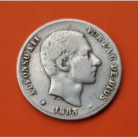 ESPAÑA Rey ALFONSO XII 20 CENTAVOS DE PESO 1883 ISLAS FILIPINAS KM.149 MONEDA DE PLATA MBC- Spain colonial coin