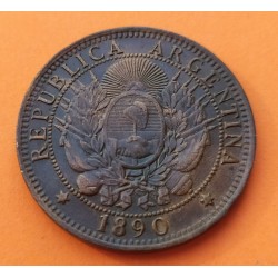ARGENTINA 2 CENTAVOS 1890 DAMA LIBERTAD KM.33 MONEDA DE BRONCE MBC Latin Monetary Union