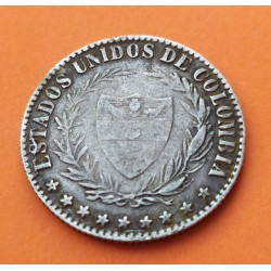 @RARA@ COLOMBIA 2 DECIMOS 1867 BOGOTA y ESCUDO KM.149.A.1 MONEDA DE PLATA MBC- Estados Unidos de Colombia