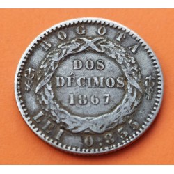 @RARA@ COLOMBIA 2 DECIMOS 1867 BOGOTA y ESCUDO KM.149.A.1 MONEDA DE PLATA MBC- Estados Unidos de Colombia