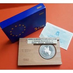 ESPAÑA 5 ECU 1990 ALFONSO X EL SABIO MONEDA DE PLATA PROOF 1 ONZA OZ ESTUCHE CERTIFICADO FNMT 5 ECUS 1990