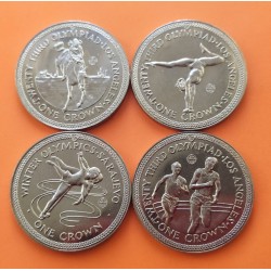 4 monedas x ISLA DE MAN 1 CORONA 1984 OLIMPIADA LOS ANGELES DEPORTES KM.119-116 NICKEL SC Isle Of Man 1 Crown