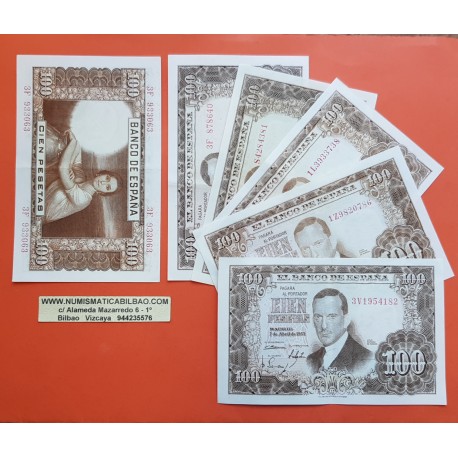 5 billetes x ESPAÑA 100 PESETAS 1953 JULIO ROMERO DE TORRES @TODOS CON SERIE AL AZAR@ Pick 145 BILLETE EBC- Spain banknote