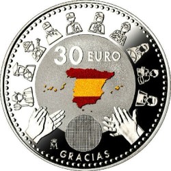 @COLORES@ ESPAÑA 30 EUROS 2020 HEROES EN LA LUCHA CONTRA EL CORONAVIRUS MONEDA DE PLATA SC BOLSA ORIGINAL FNMT