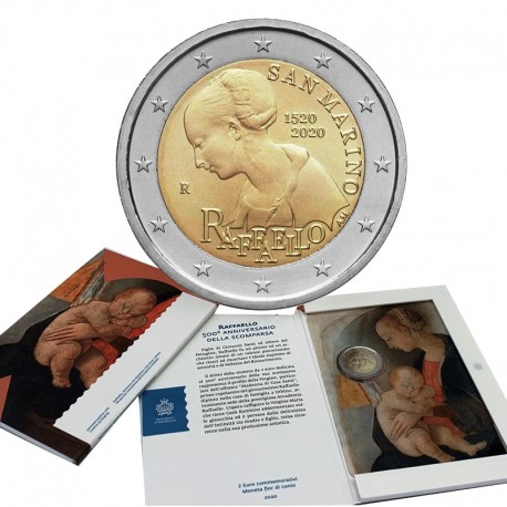 SAN MARINO 2 EUROS 2020 PINTOR RAFFAELLO 500 AÑOS DE SU MUERTE SC @RARA@ 1ª MONEDA CONMEMORATIVA EN ESTUCHE