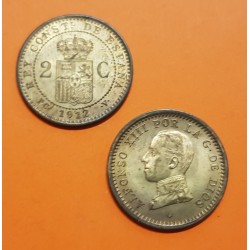 1 moneda x ESPAÑA Rey ALFONSO XIII 2 CENTIMOS 1912 * 12 PCV KM.732 COBRE SC BRILLO ORIGINAL e IMPERFECCIONES