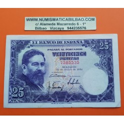 ESPAÑA 25 PESETAS 1954 ISAAC ALBENIZ Sin Serie 7505535 Pick 147 BILLETE MBC Spain banknote