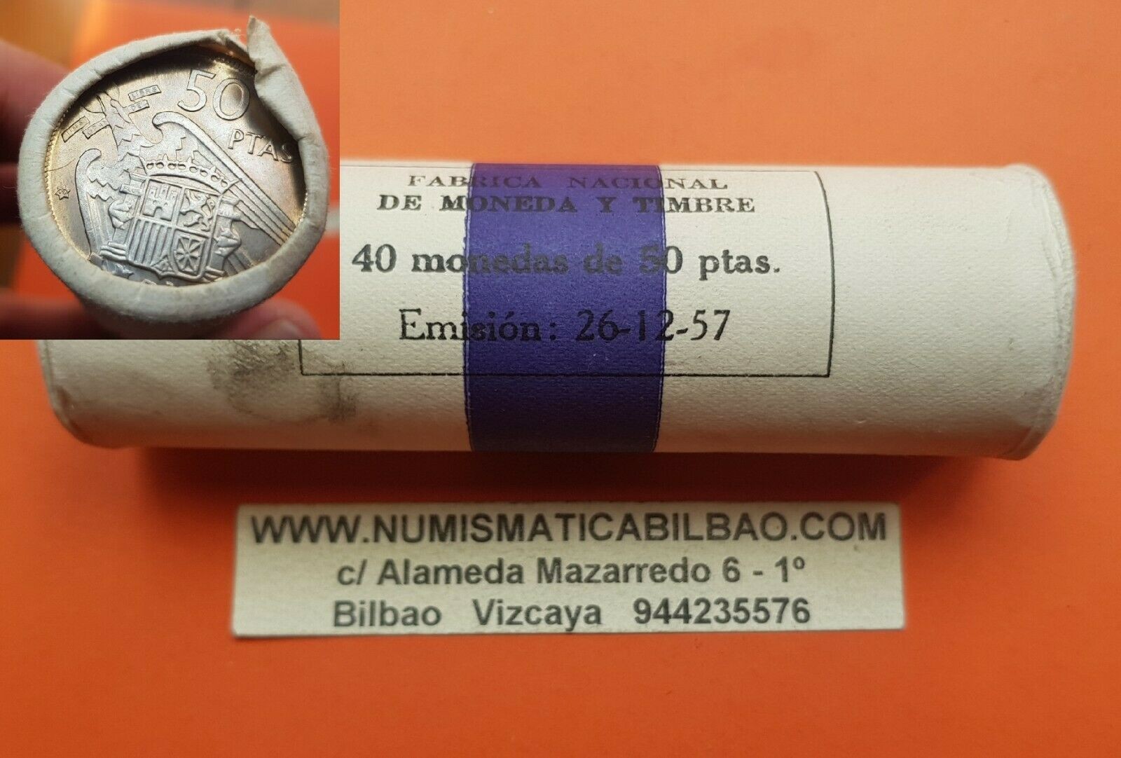 40 monedas x 50 PESETAS 1957 * 60 @TACO/CARTUCHO ORIGINAL FNMT@ FRANCISCO FRANCO NICKEL