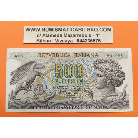 ITALIA 500 LIRAS 1966 AGUILA y DELFIN Pick 93A BILLETE MBC- @ESCASO@ Italy PVP NUEVO 50€
