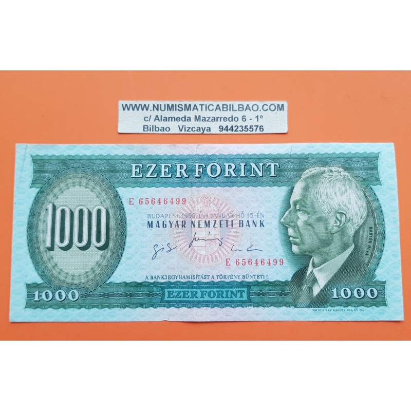 HUNGRIA 1000 FORINT 1996 BARTOK BELA y MUJER AMAMANTANDO Pick 176 BILLETE EBC Hungary PVP NUEVO 60€