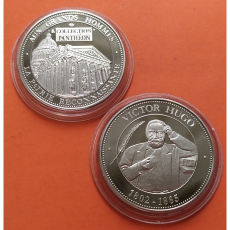 @OFERTA@ FRANCIA MEDALLA CONMEMORATIVA 1802- 1885 COLECCION PANTHEON VICTOR HUGO NICKEL PROOF CAPSULA