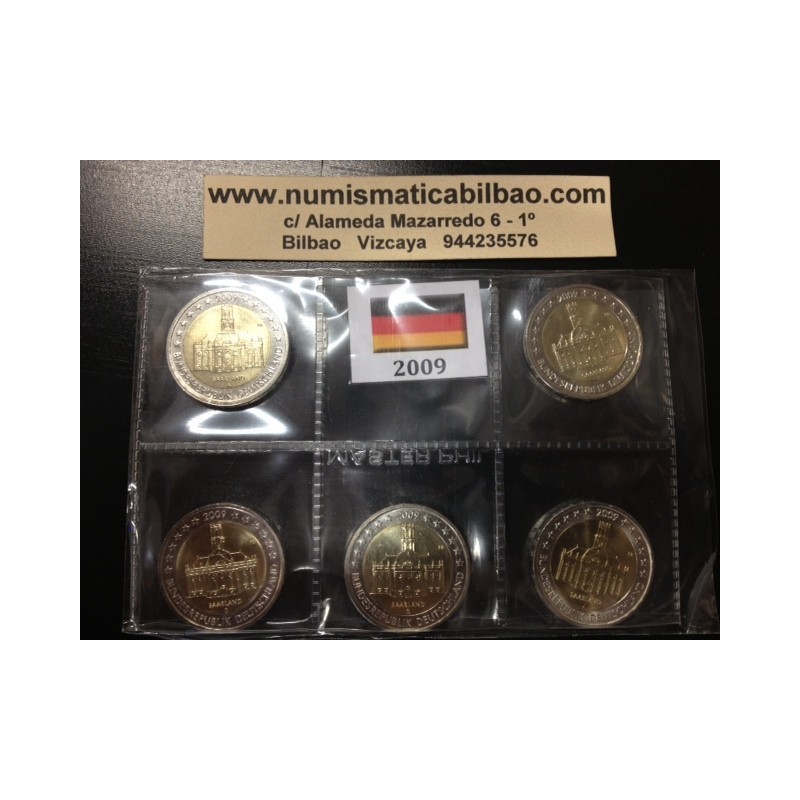 ALEMANIA 2 EUROS 2009 A+D+F+G+J IGLESIA en SAARLAND SC 5 MONEDAS BIMETALICAS Germany BRD