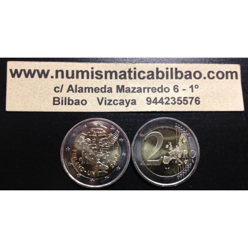 FINLANDIA 2 EUROS 2005 ONU 60 ANIVERSARIO PALOMA SC BIMETALICA MONEDA CONMEMORATIVA Finnland