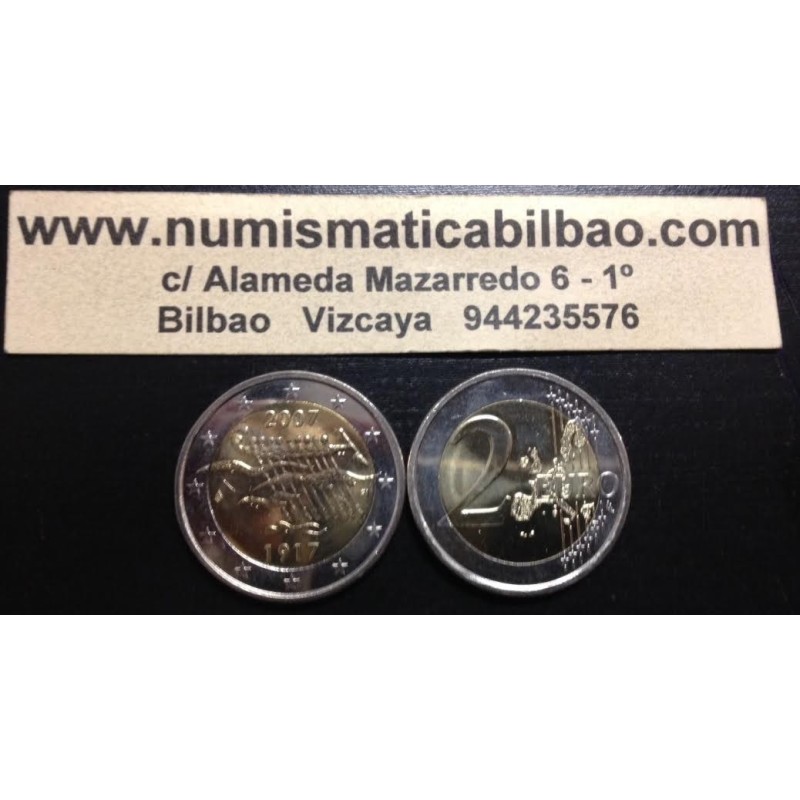 FINLANDIA 2 EUROS 2007 INDEPENDENCIA 100 ANIVERSARIO 1907 BARCA SC BIMETALICA MONEDA CONMEMORATIVA