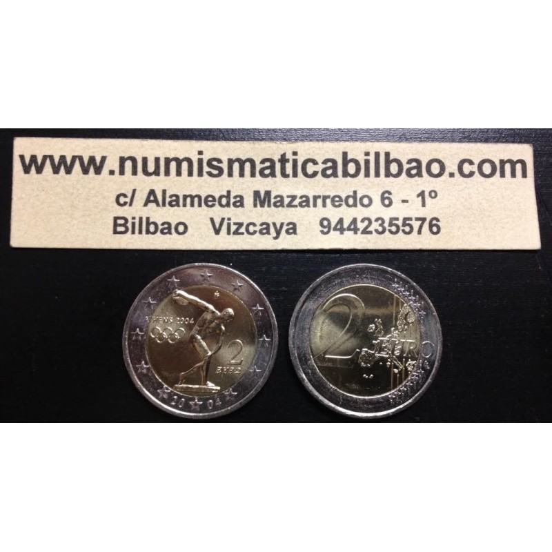 GRECIA 2 EUROS 2004 OLIMPIDA DE ATENAS DISCOBOLO DE MYRON SC BIMETALICA MONEDA CONMEMORATIVA Greece