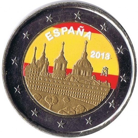 @MONEDA EN COLORES@ ESPAÑA 2 EUROS 2013 MONASTERIO DE EL ESCORIAL SIN CIRCULAR BIMETALICA CONMEMORATIVA CAPSULA