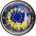 @MONEDA EN COLORES@ ESPAÑA 2 EUROS 2015 BANDERA EUROPEA 30 ANIVERSARIO SIN CIRCULAR CONMEMORATIVA + CAPSULA