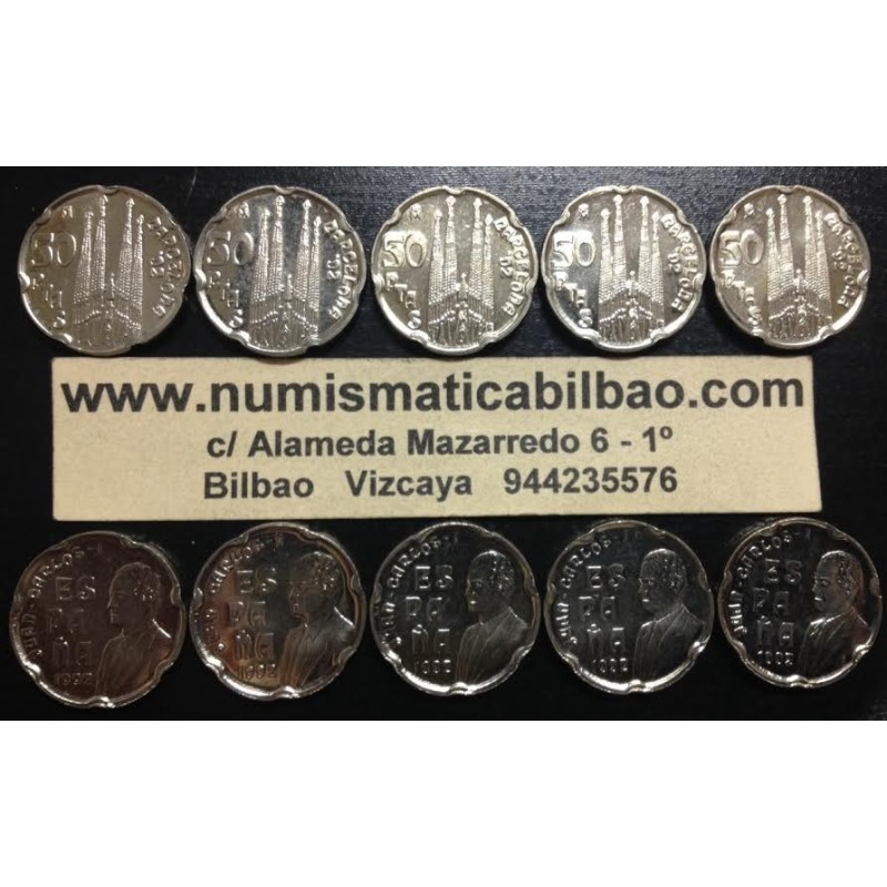 ESPAÑA 50 PESETAS 1992 LA SAGRADA FAMILIA de GAUDI MONEDA DE NICKEL SC Rey JUAN CARLOS I