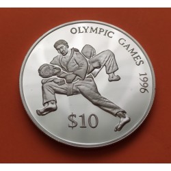 FIJI 10 DOLARES 1993 JUDO OLIMPIADA ATLANTA 1996 Reina ISABEL II KM.67 MONEDA DE PLATA PROOF Fidji Islands