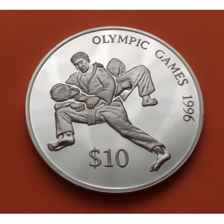 FIJI 10 DOLARES 1993 JUDO OLIMPIADA ATLANTA 1996 Reina ISABEL II KM.67 MONEDA DE PLATA PROOF Fidji Islands