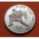 FIJI 10 DOLARES 1993 JUDO OLIMPIADA ATLANTA 1996 Reina ISABEL II KM.67 MONEDA DE PLATA PROOF Fidji Islands