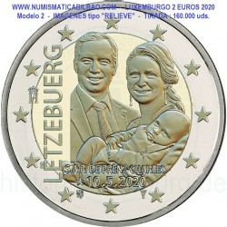 LUXEMBURGO 2 EUROS 2020 @Tipo 2 DISEÑO en RELIEVE@ NACIMIENTO DEL PRINCIPE CHARLES 2ª MONEDA SC 160.000 uds