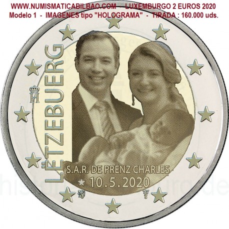 LUXEMBURGO 2 EUROS 2020 @Tipo 1 DISEÑO en HOLOGRAMA@ NACIMIENTO DEL PRINCIPE CHARLES 2ª MONEDA SC 160.000 uds