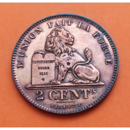 BELGICA 2 CENTIMOS 1919 DES BELGES LEON EPOCA DEL REY ALBERTO I KM.64 MONEDA DE COBRE MBC Belgium 2 Cents