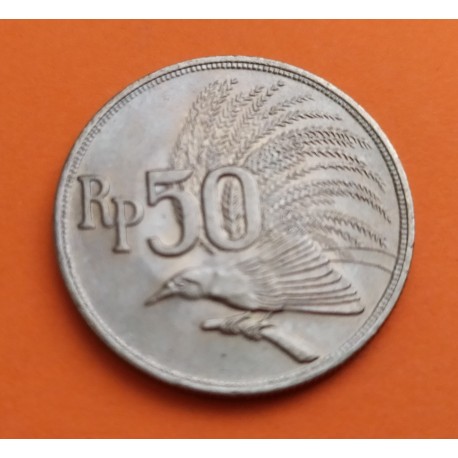 INDONESIA 50 RUPIAS 1971 GRAN AVE DEL PARAISO KM.35 MONEDA DE NICKEL SC- 50 Rupees
