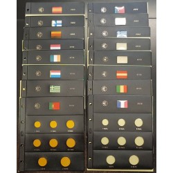 . 5 HOJAS PARDO MONEDAS EUROS 1999 / 2015 (1 SOLO PAIS + 1x 2€)