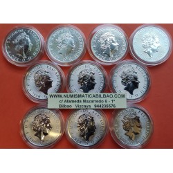 10 monedas x INGLATERRA 5 LIBRAS 2016+2017+2018+2019+2020+2021 QUEEN'S BEASTS PLATA LEON GRIFFIN DRAGON UNICORNIO... 2 ONZAS OZ