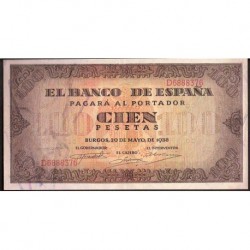 ESPAÑA 100 PESETAS 1938 MAYO 20 BURGOS Serie D SC- Pick 113