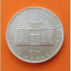 NORUEGA 10 KRONER 1964 PALACIO DEL REY HAAKON VII KM.413 MONEDA DE PLATA SC- Norway silver coin