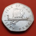 ISLA DE MAN 50 PENIQUES 1976 BARCO VIKINGO e ISLA KM.39 MONEDA DE NICKEL SC @SOMBRA@ Isle Of Man 50 Pence