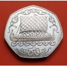 ISLA DE MAN 50 PENIQUES 1980 AA GRAN BARCO VIKINGO y ORLA KM.70.1 MONEDA DE NICKEL LUJO y ESCASA 50 Pence UK colony