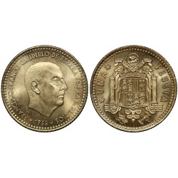 ESPAÑA 1 PESETA 1966 * 19 75 FRANCISCO FRANCO ESTADO ESPAÑOL MONEDA DE LATON SIN CIRCULAR