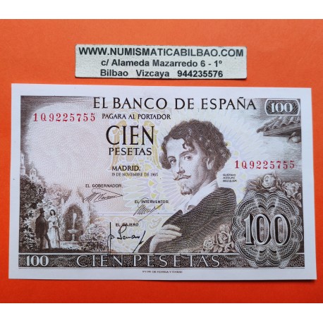 ESPAÑA 100 PESETAS 1965 GUSTAVO ADOLFO BECQUER Serie 1R Pick 150 BILLETE SC Spain banknote