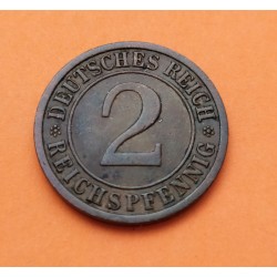 ALEMANIA 2 REICHSPFENNIG 1925 A CEREALES República del WEIMAR KM.38 MONEDA DE BRONCE MBC Germany copper coin