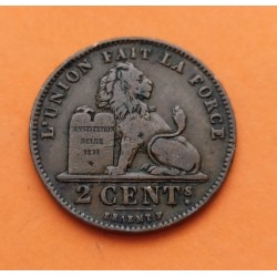 BELGICA 2 CENTIMOS 1905 DES BELGES LEON EPOCA DEL REY LEOPOLDO II KM.35.1 MONEDA DE COBRE MBC Belgium 2 Cents