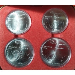 4,35 ONZAS x 4 monedas x CANADA 5 DOLARES + 10 DOLARES 1973/1976 OLIMPIADA de MONTREAL ESTUCHE OFICIAL KM.97/107 PLATA SC