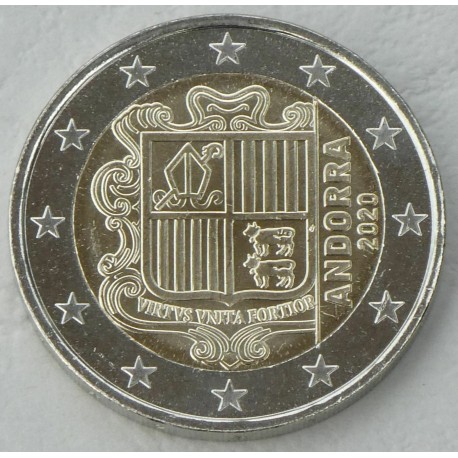 ANDORRA 2 EUROS 2020 ESCUDO NACIONAL MONEDA BIMETALICA @NO CONMEMORATIVA@ SC TIPO NORMAL LA DE CIRCULACION